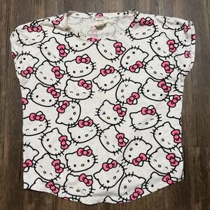 Hello Kitty Sanrio White Pink Multi Faces Print Short Sleeve T Shirt Top Y2K M